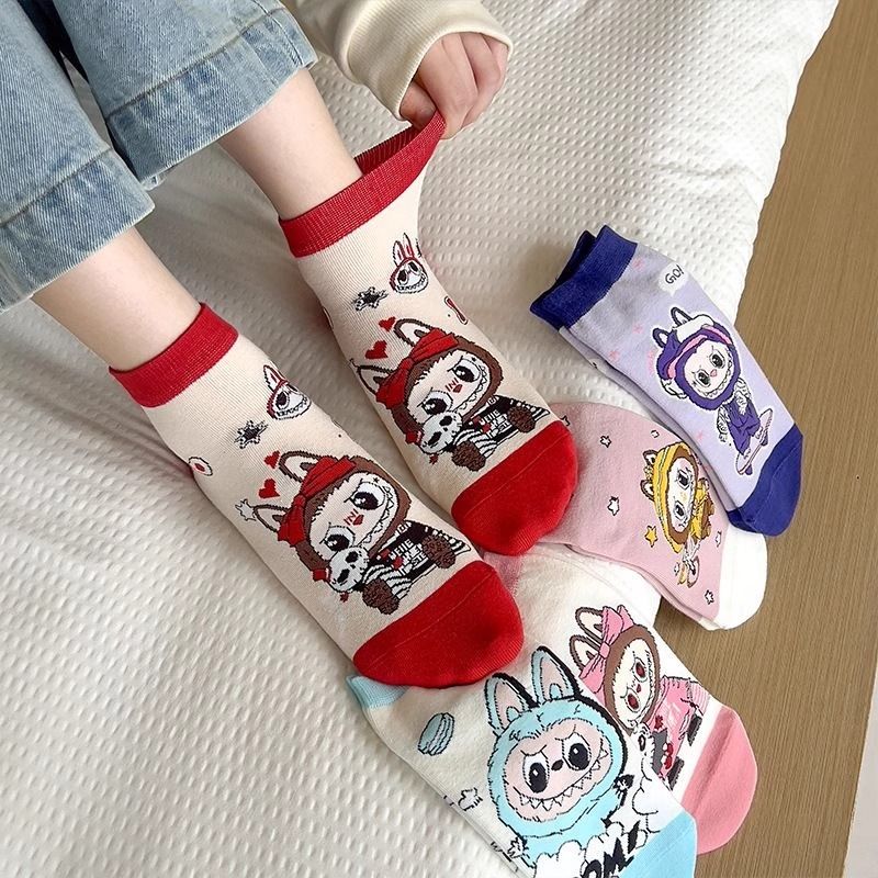 儿童袜子秋冬季棉袜卡通动漫女宝可爱拉布布学生运动中高筒潮袜