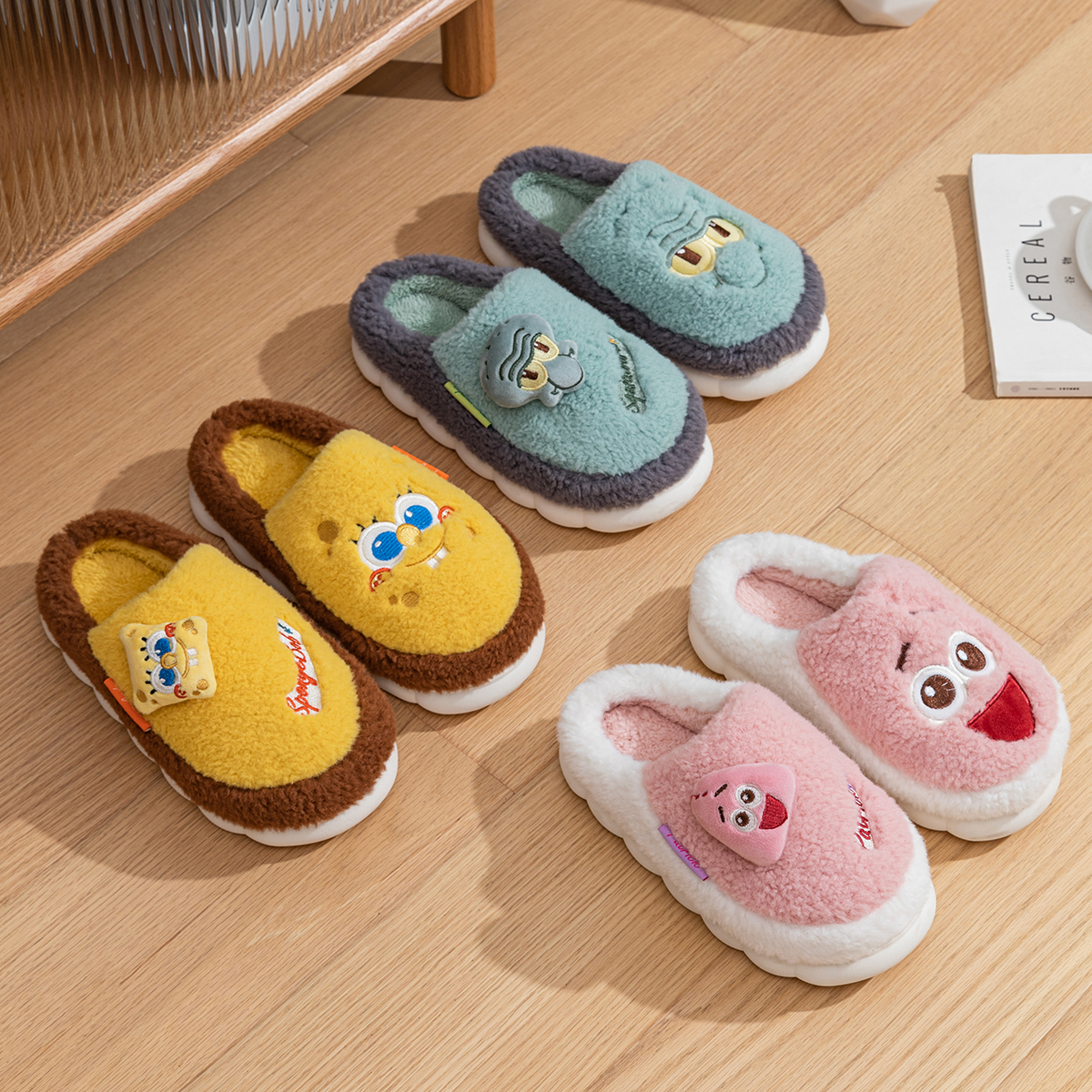 海绵宝宝棉拖鞋女冬外穿2023新款防滑居家办公室拖鞋秋冬27174