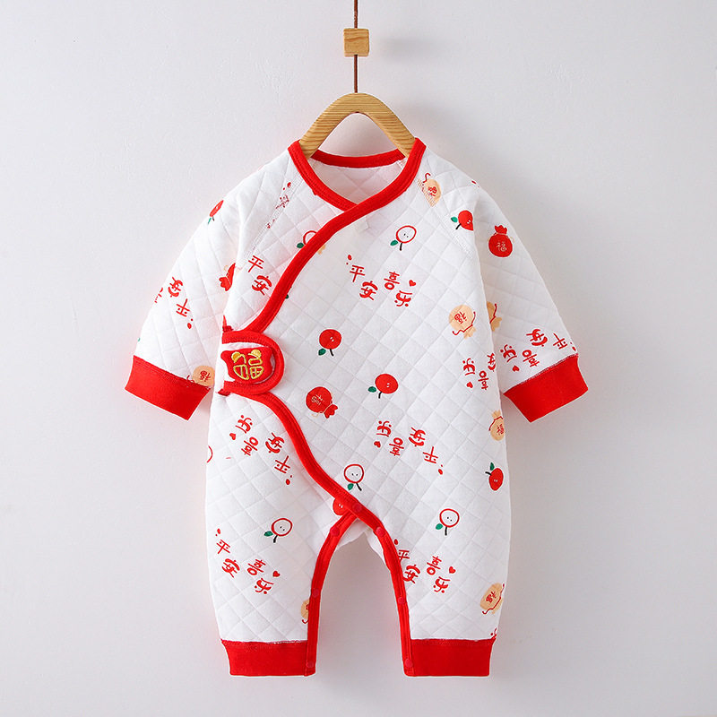 新生儿连体衣秋冬婴儿夹棉保暖哈衣0-3-6个月初生宝宝睡衣服冬季1
