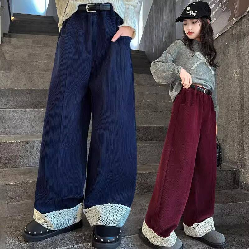 女童裤子秋冬款中大童加绒加厚一体绒休闲裤女孩秋冬装宽松阔腿裤