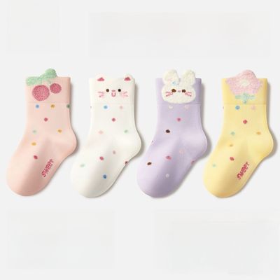 女童袜子秋冬春秋新款女宝宝儿童中筒袜子卡通可爱动物棉袜学生袜