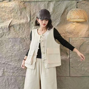 M411早春新款 加厚双纱马甲盘扣宽松坎肩百搭衣长62胸围120