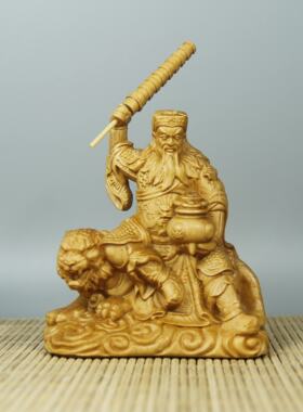 崖柏赵公明武财神摆件供奉