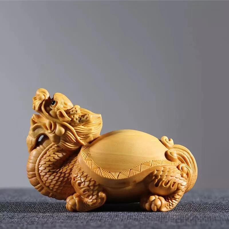 崖柏木雕招财龙龟摆件图片