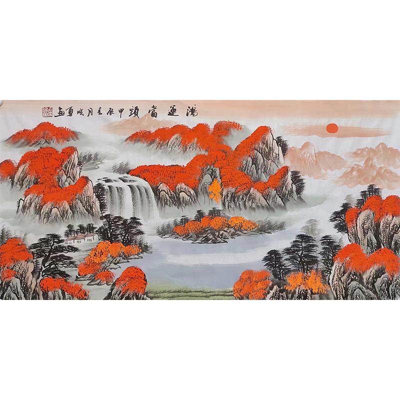 纯手绘国画三尺山水鸿运当头旭日东升客厅挂画