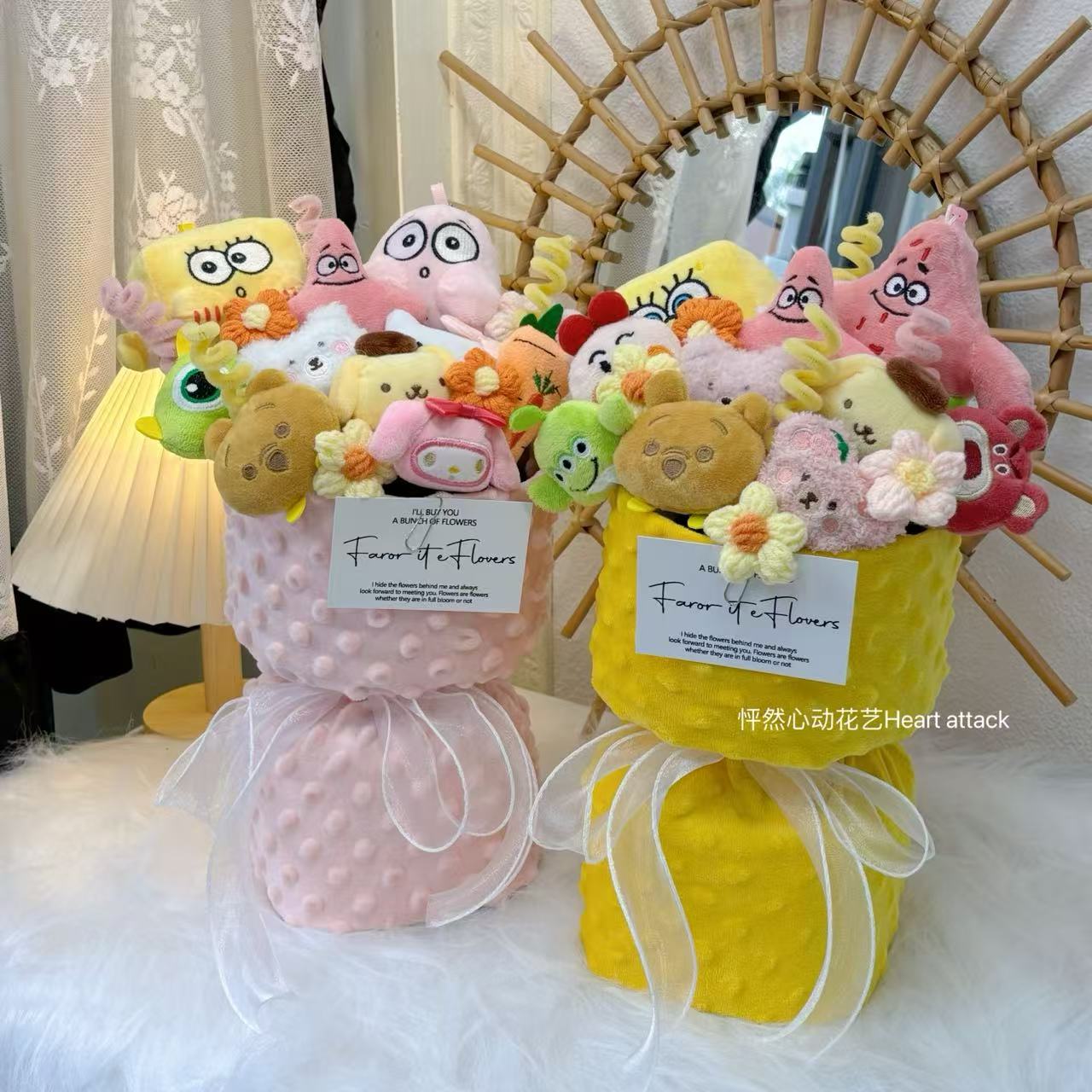 卡通海绵宝宝派大星公仔圆形花束创意玩偶成品花束毛绒玩具礼物花图片