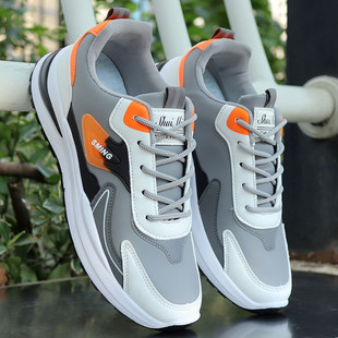 男鞋2024秋冬季运动鞋男款轻便软底跑步鞋男皮面防水休闲鞋老爹鞋