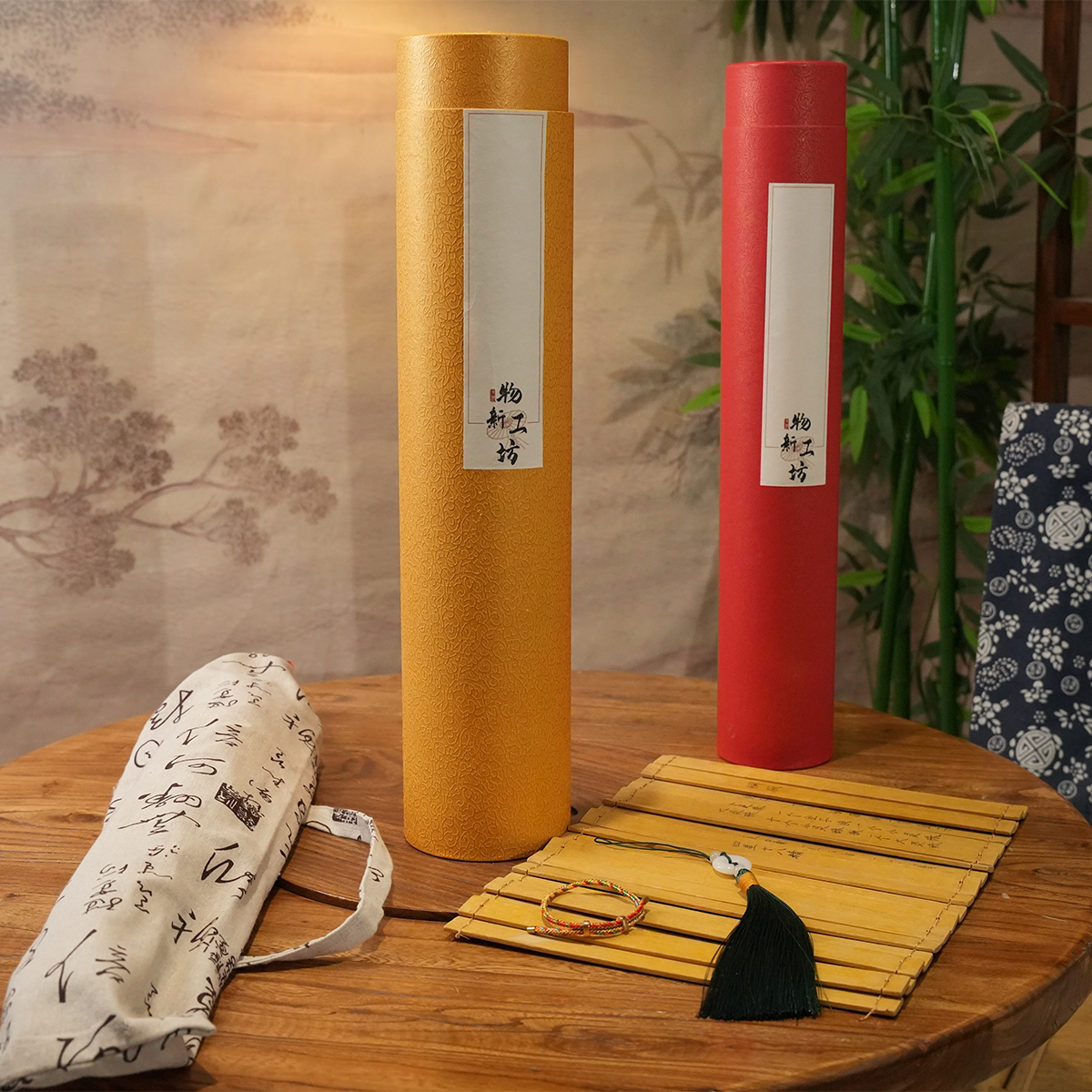 物新工坊 油纸伞礼盒套装 可定制文字筒字画收藏锦盒送礼高品质