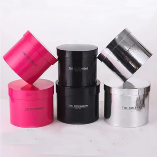 七夕抱抱桶圆形花盒鲜花盒子空盒包装镜面芭比粉礼盒烟花零食插花