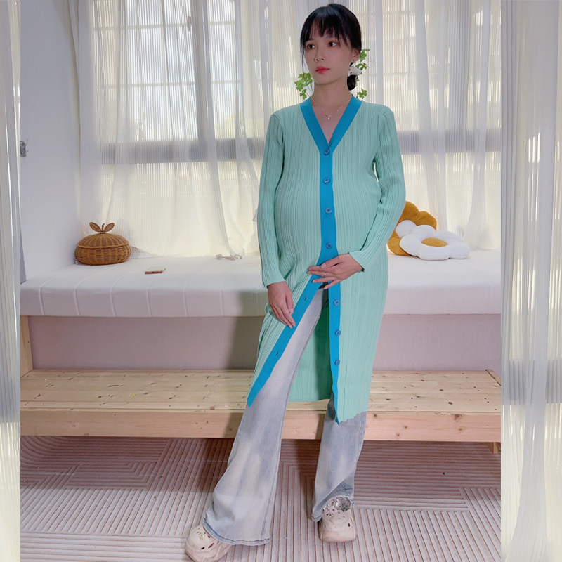 秋季孕妇针织连衣裙中长裙孕后期弹性秋冬季节长袖毛衣裙子时尚款