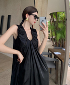 气质孕妇U领连衣裙黑色 时尚 高级感孕妇无袖 连衣裙过膝长裙夏季