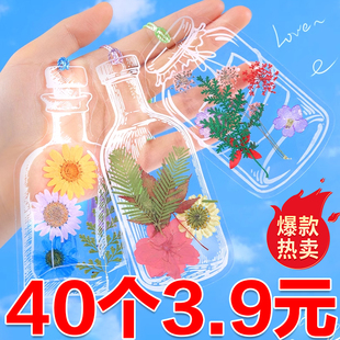 干花书签手工diy材料透明标本瓶子里的春天自制压花植物花小学生