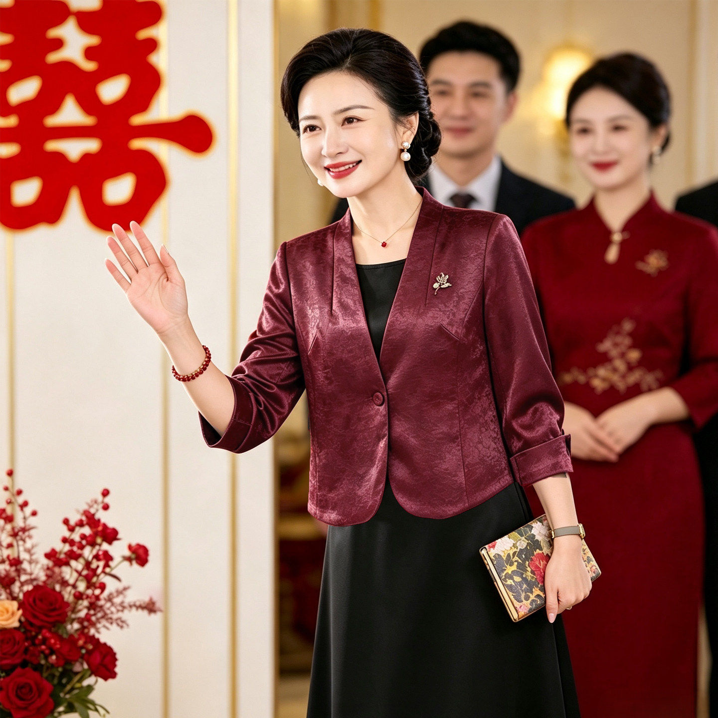 妈妈春秋装套装裙子小西装外套2026新款端庄喜婆婆婚宴礼服平时穿