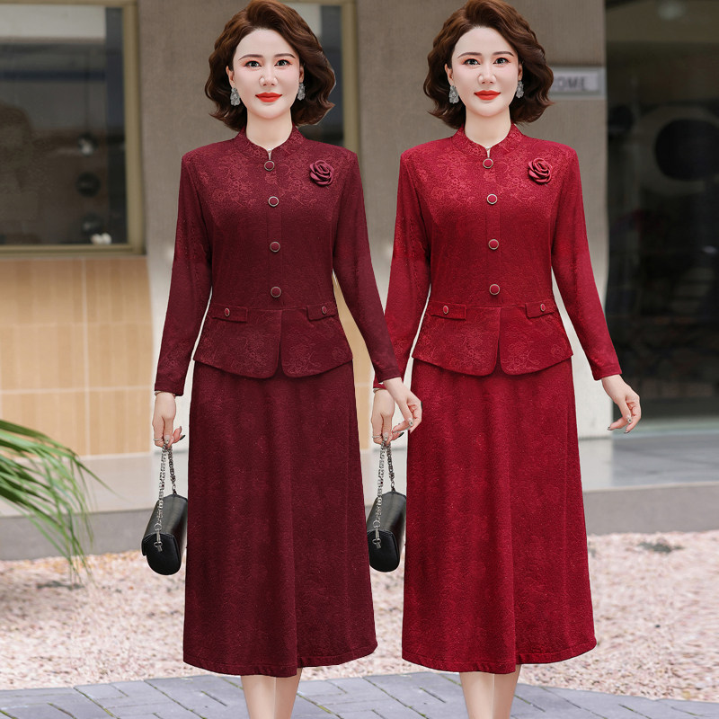 喜婆婆新中式妈妈高端婚礼服连衣裙中老年气质结婚宴假两件裙子女