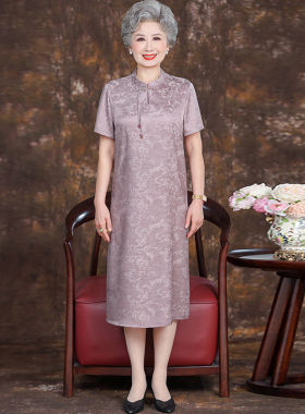 中老年女性显瘦桑蚕丝真丝旗袍连衣裙 2024夏季新款国风红色长款