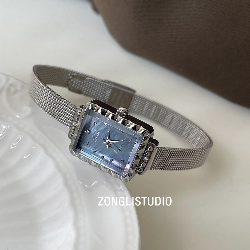 纵里方形天然贝母手表女精致