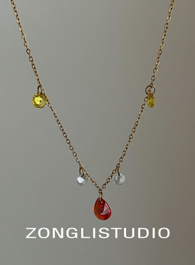 彩色水滴钛钢金色锁骨链设计师款