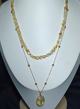 主图款  天然黄水晶两件套项链