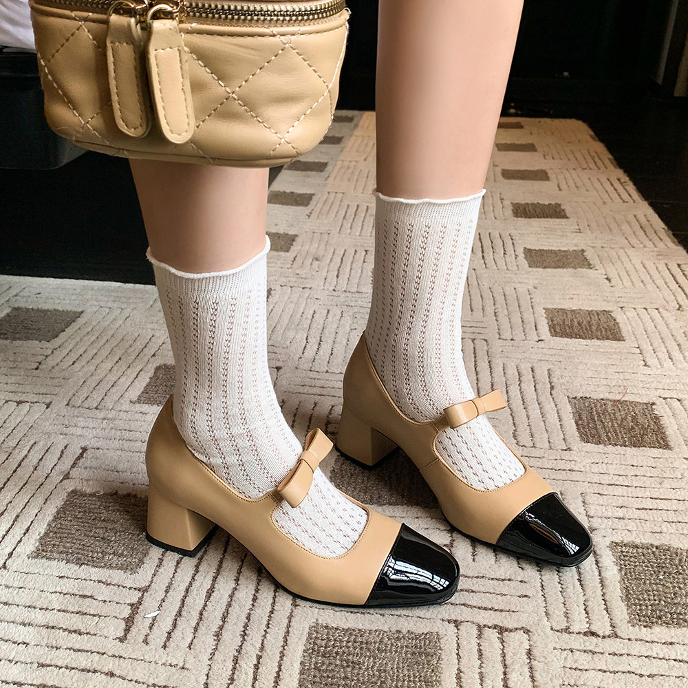 法式小香风真皮玛丽珍鞋女一字扣带粗跟拼色高跟鞋2026新款单鞋女,女鞋,玛丽珍鞋,淘宝优惠券,粉丝福利购,淘宝优惠卷