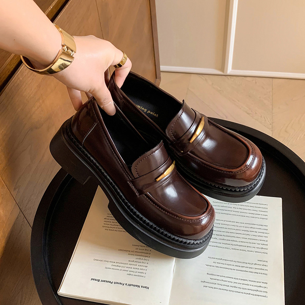 英伦风厚底乐福鞋女金属扣圆头一脚蹬百搭小皮鞋漆皮真皮豆豆鞋女,女鞋,乐福鞋（豆豆鞋）,淘宝优惠券,粉丝福利购,淘宝优惠卷