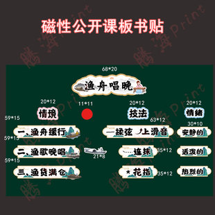 渔舟唱晚板贴定制黑板贴公开课板书贴白板贴教师教具磁力贴软磁贴