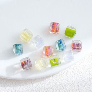 进口琉璃材料多色水波纹正方形直孔diy手作串珠项链手链材料配件