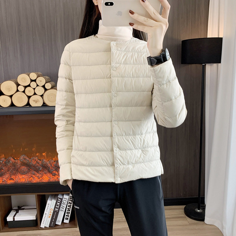 2026秋冬新款轻薄羽绒服女短款无领韩版大码修身保暖外套