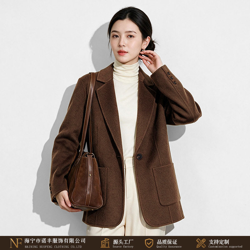 2026新款双面羊毛大衣女短款宽松小个子赫本呢子休闲外套跨境货源