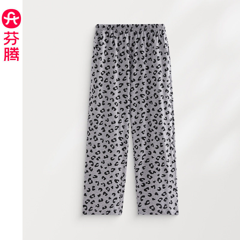 芬腾睡裤女纯棉夏薄款休闲宽松高腰长裤亲肤透气大码家居裤可外穿