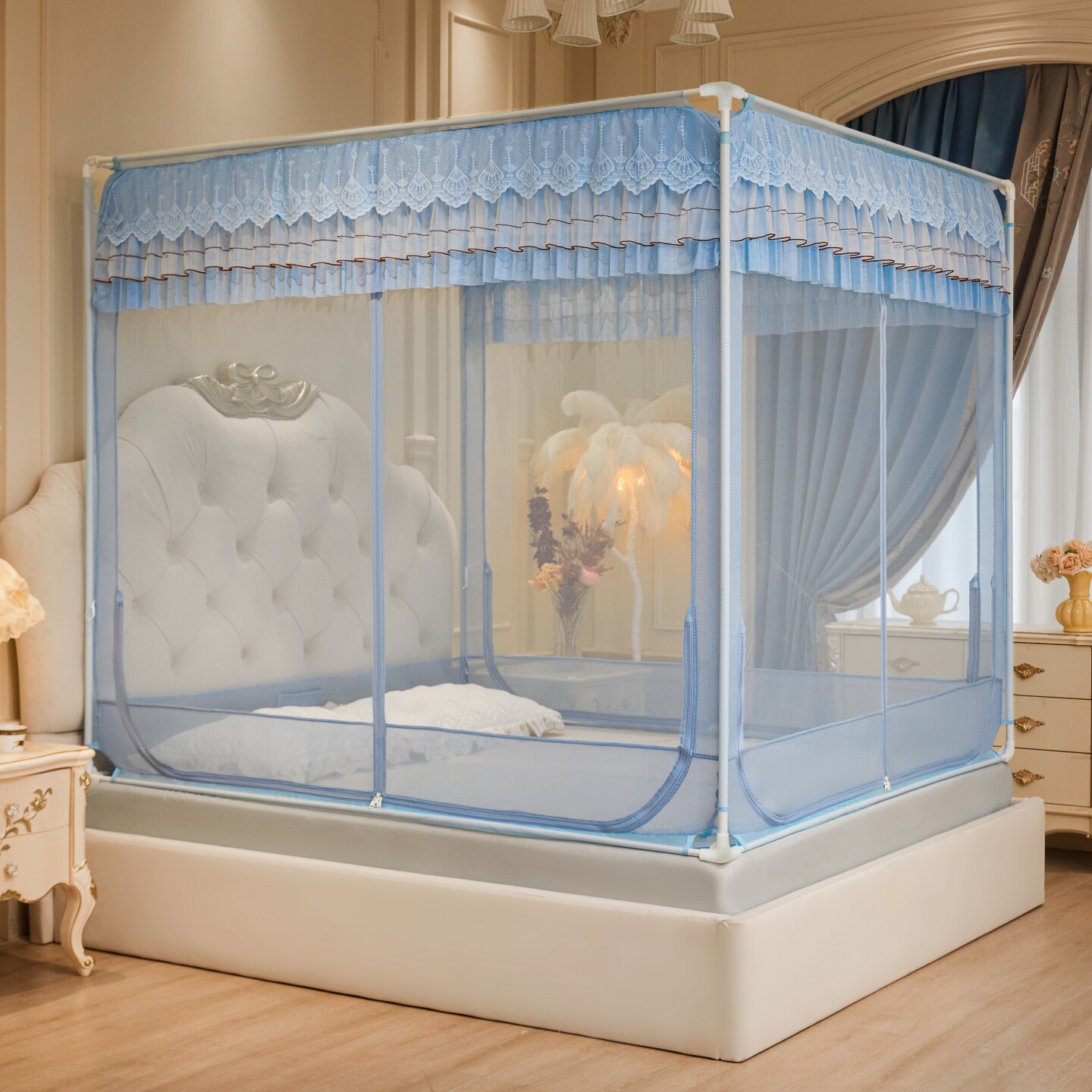 2026年新款儿童防摔蚊帐家用卧室拉链回底婴儿防止掉床全罩款床笠