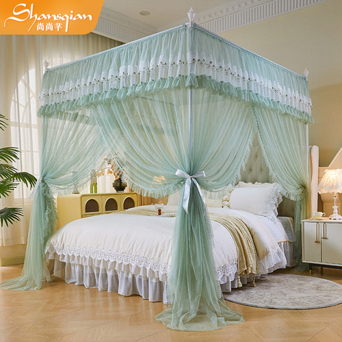 尚尚芊2025新品三开门落地蚊帐卧室家居防蚊清新浪漫撞色帐纱