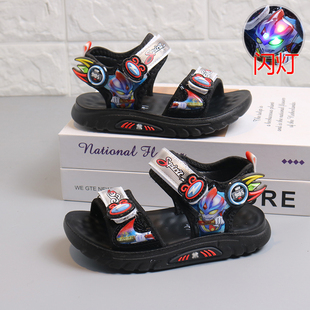 儿童凉鞋男童鞋夏季新款闪灯防滑卡通中小童宝宝聚氨酯轻底沙滩鞋