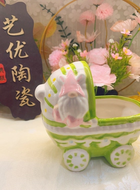 创意陶瓷婴儿车摆件可爱桌面首饰仓鼠金丝熊浴沙盆收纳盒宠物用品