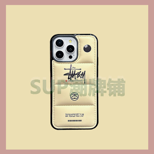 潮牌斯图西羽绒服适用iPhone14Pro手机壳创意马甲13PM秋冬季12全包保护男女情侣XS个性苹果15Promax保护套XR