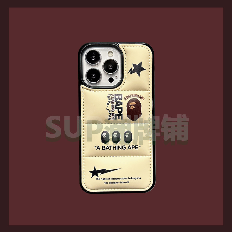 猿人BAPE*原创ins风黑色羽绒服适用于iphone15promax苹果14小众13手机壳12简约11冷淡情侣少女心男