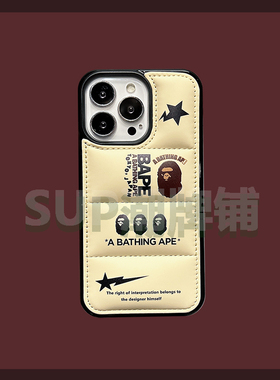 猿人BAPE*原创ins风黑色羽绒服适用于iphone15promax苹果14小众13手机壳12简约11冷淡情侣少女心男神星马甲