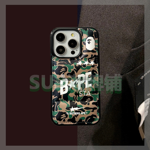 潮牌bape猿人羽绒服苹果15ProMax手机壳16情侣新款适用iPhone14ProMax冬季简约男女13Pro保护套肤感12/11/xr