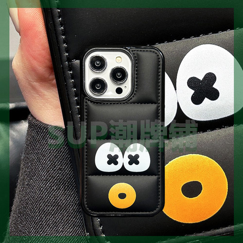 INS潮牌羽绒服秋冬小红书iphone15手机壳 苹果14 pro max情侣13pro保护套 全包12暖和11卡通 可爱软棉O嘴表情
