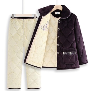 老年人冬装睡衣女妈妈珊瑚绒加绒加厚棉衣棉裤奶奶保暖套装家居服