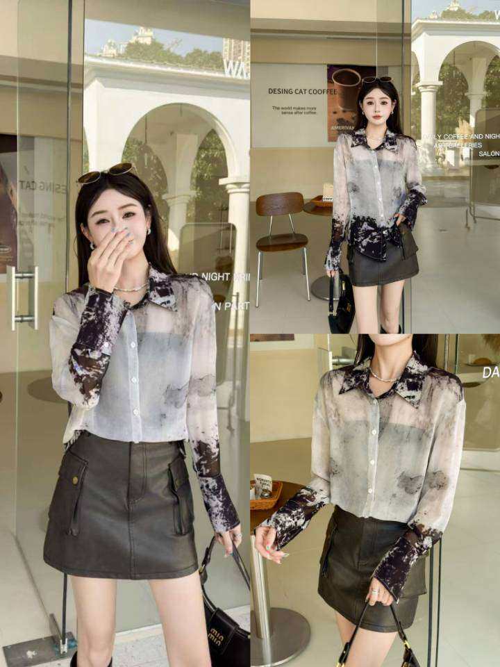 欧货正品2026早春新款时尚百搭显瘦气质高雅长袖晕染衬衫上衣女