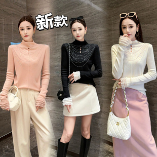 欧货2024秋冬新款时尚百搭显瘦针织衫女长袖打底毛衣上衣潮女