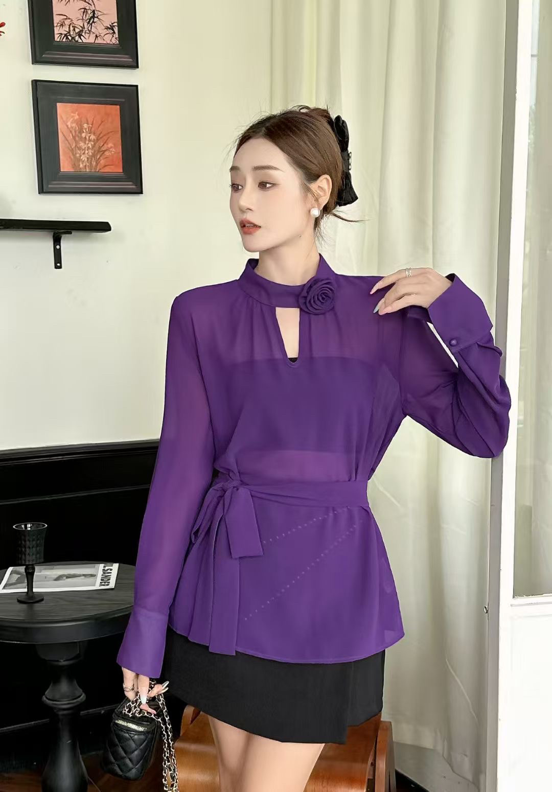 欧货正品2025春装新款韩版洋气收腰显瘦花色女神俏皮时尚气质衬衫