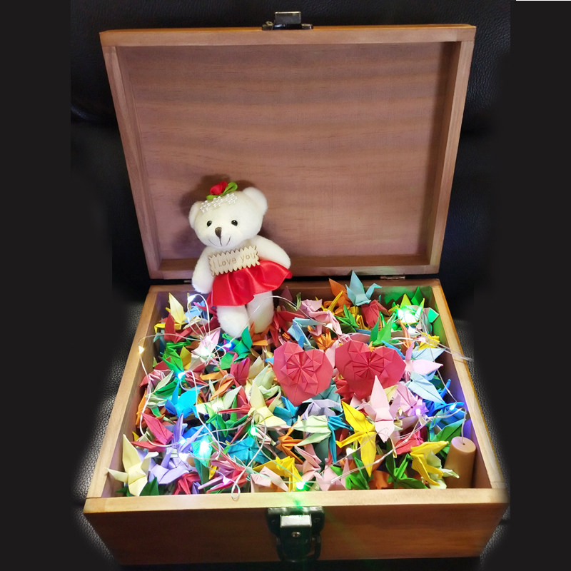 夜光千纸鹤折纸成品手工520只长方形复古木盒浪漫情侣情人节礼物