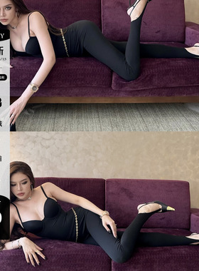 LUV2SHY 现货 重塑腿型 瑜伽裤设计感显腿长显瘦高腰黑色弹力长裤