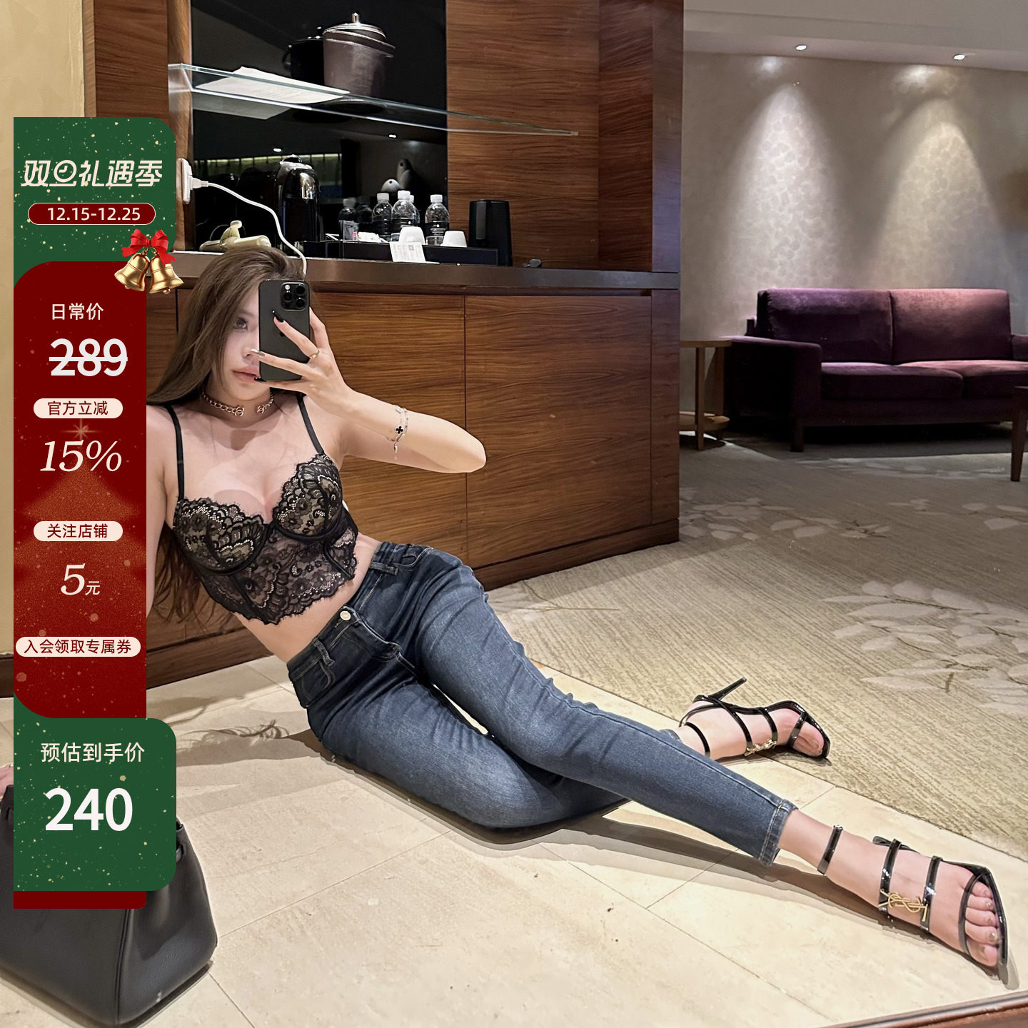 LUV2SHY 现货 韩裤星探 丰胯垫复古蓝牛仔长裤紧身裤女辣妹铅笔裤