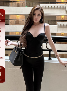 LUV2SHY 现货 紧塑黑惑 吊带塑身衣连体衣弹力显瘦欧美性感内搭