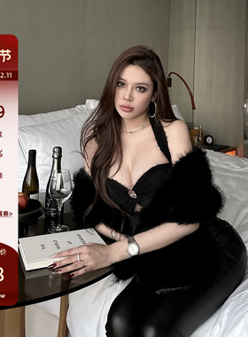 LUV2SHY 现货 永恒之夜 仿狐狸性感修身毛环保毛披肩纯欲外套两色