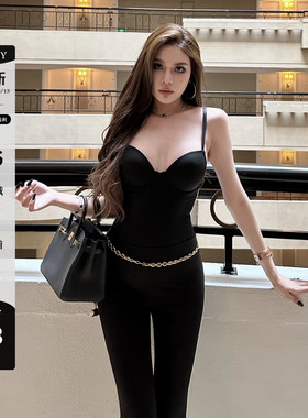 LUV2SHY 现货 紧塑黑惑 吊带塑身衣连体衣弹力显瘦欧美性感内搭