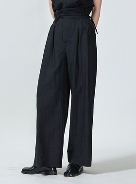 LADYS DIARY原创设计女装肌理面料阔腿裤花苞裤纸袋裤腰带长裤