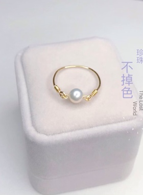 天然淡水珍珠戒指14k包金不掉色气质古风素色